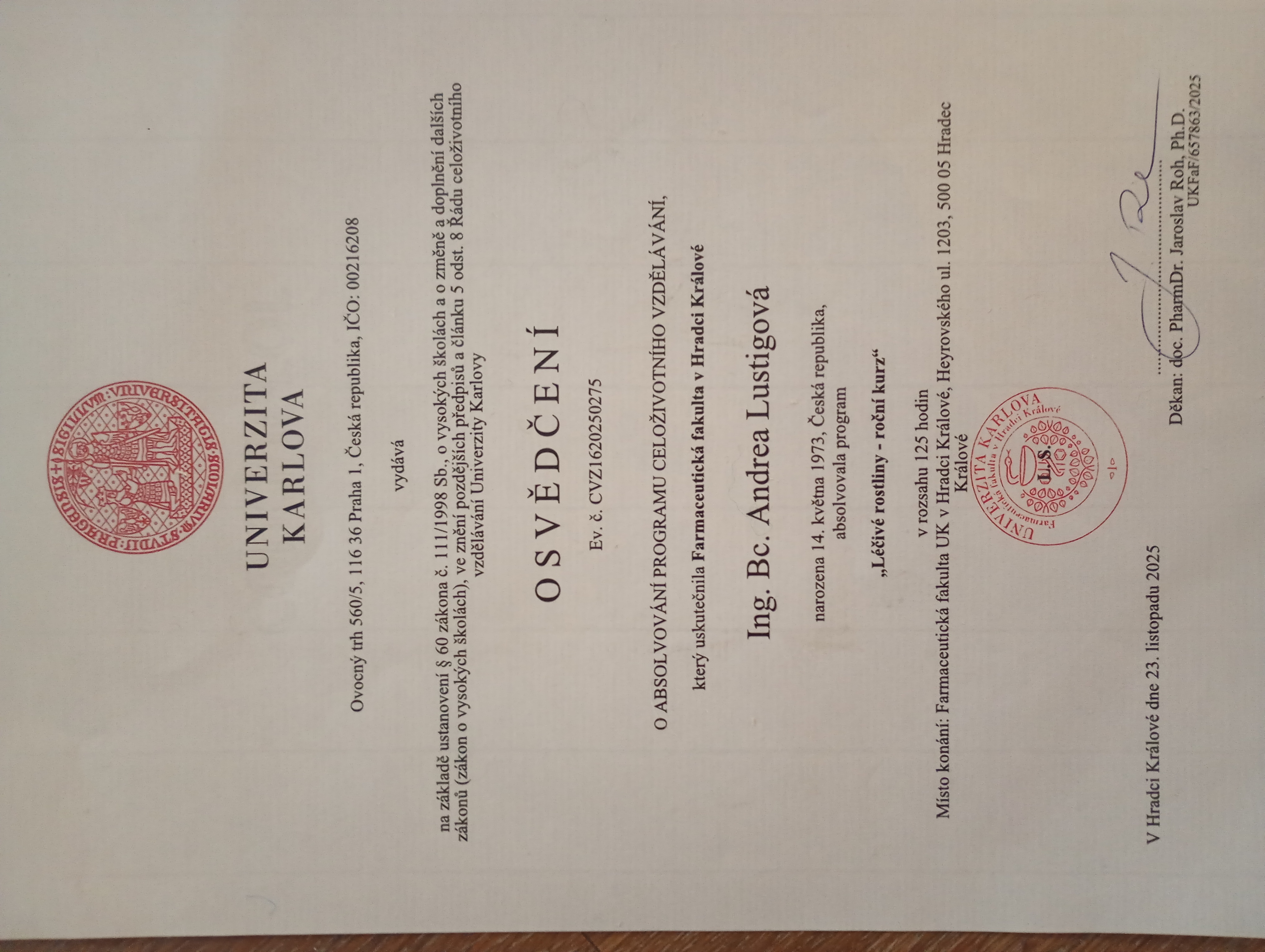 Certifikát a vzdělání