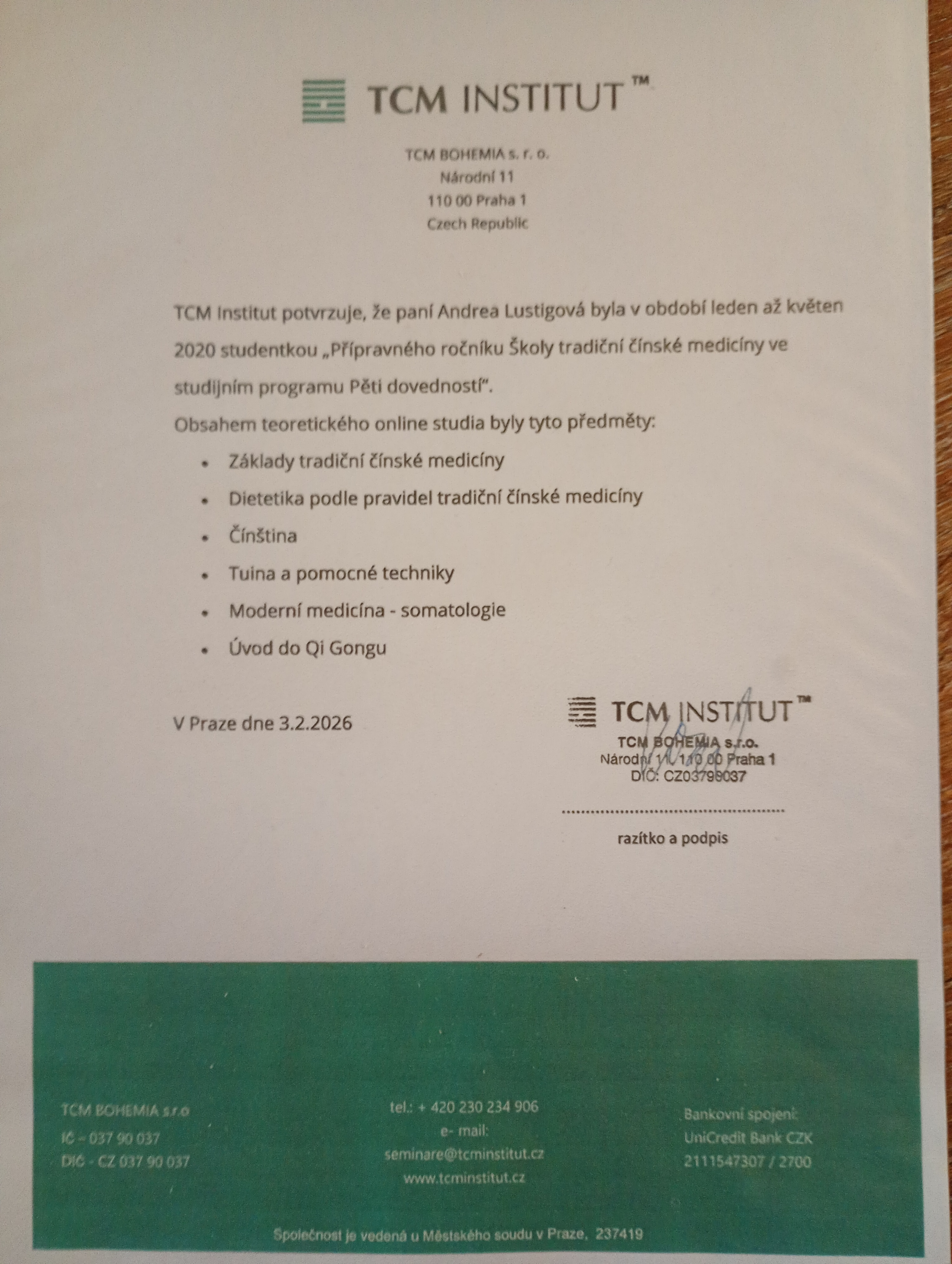 Certifikát a vzdělání